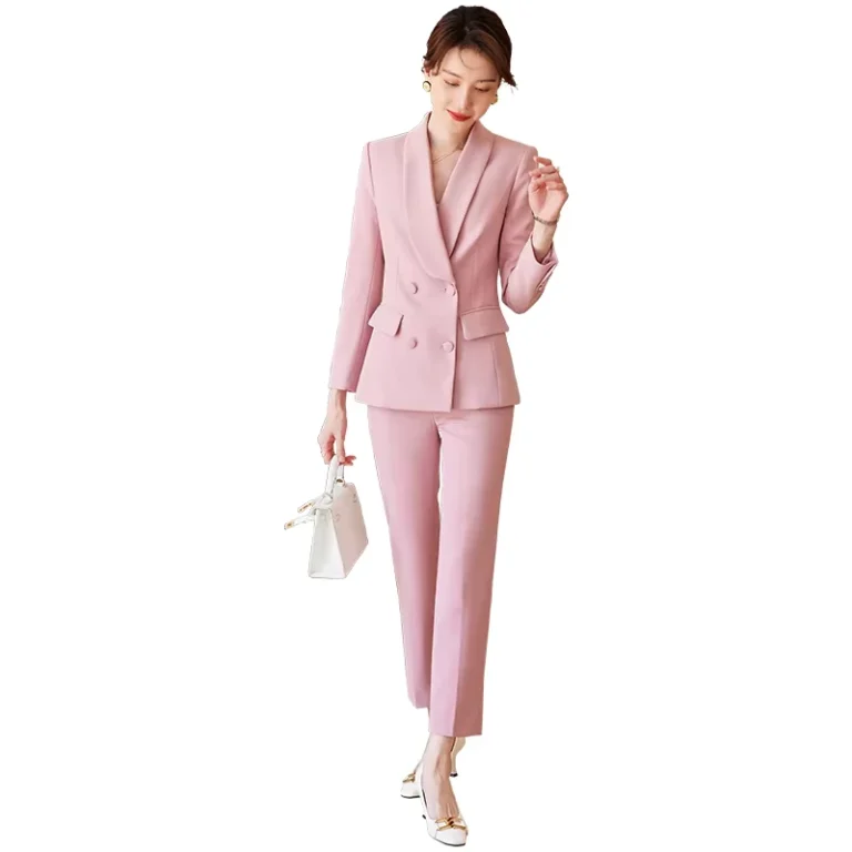 CHINEE-Womens-Light-Pink-Long-Sleeve-Pants-Suit-for-Spring-Autumn-Fresh-Simple-Young-Fashion-Set-Button-Decoration-ODM-OEM-Welcome