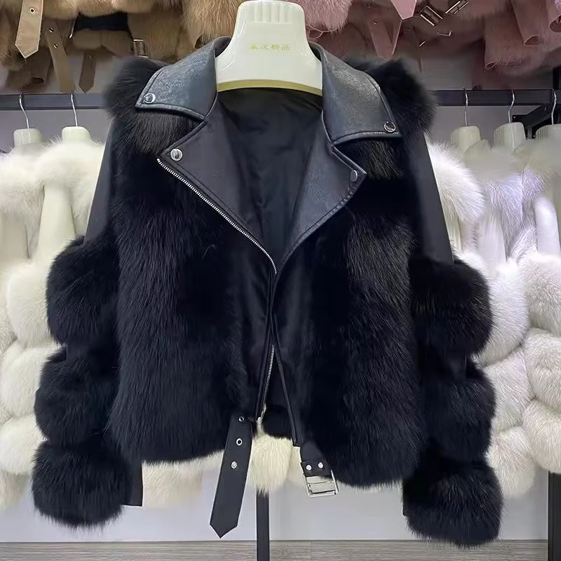 CHINEE-Womens-Long-Coat-Womens-Motorcycle-Suit-Leather-fox-Fur-Short-Thick-Coat