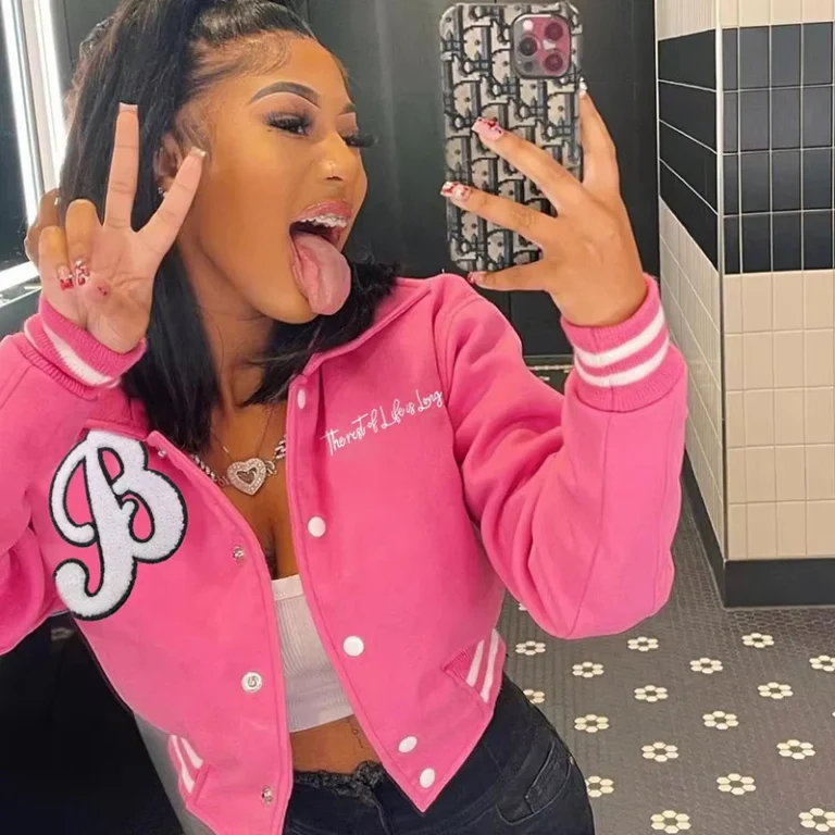 CHINEE-Womens-Long-Sleeve-Pink-Bubble-Jackets-Breathable-Woven-Fabric-Baseball-Coat-Crop-Top-Clothes