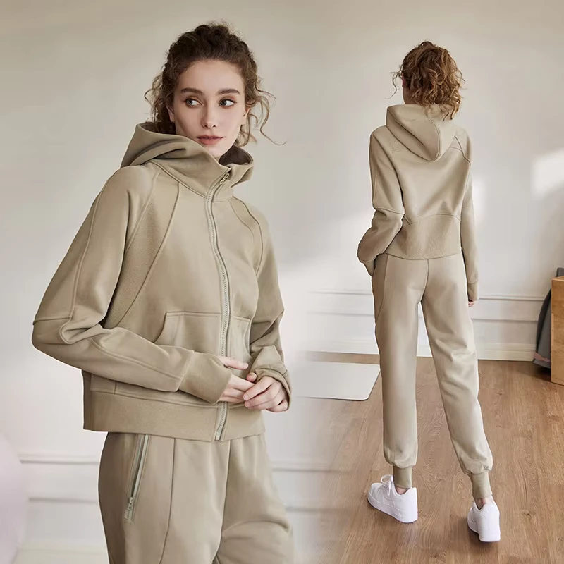 CHINEE-Womens-Moisture-Wicking-Quick-Dry-Sports-Suit-Loose-Lightweight-Warm-Cardigan-Leggings-Spring-Outdoor-Training-Solid