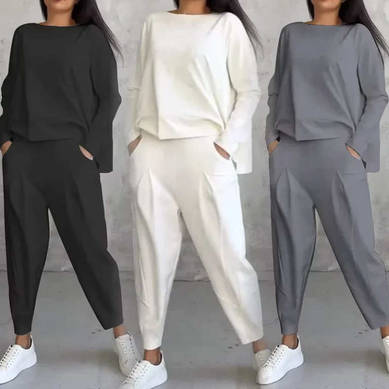 CHINEE-Womens-Plus-Size-Spring-Fall-Clothing-Set-O-Neck-Long-Sleeve-T-Shirt-Lace-Tassel-Button-Solid-Color-Pocket-Pants-Casual