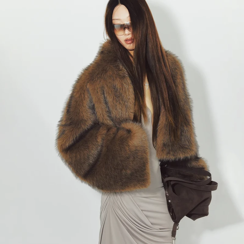 CHINEE-Womens-Retro-Faux-Fur-Short-Jacket-Extra-Long-Cuff-Faux-Fur-Lining-Plus-Size