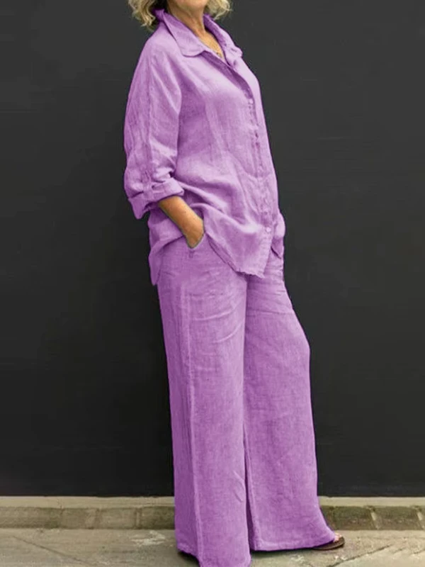 CHINEE-Womens-Spring-Fall-Casual-Urban-Plus-Size-Two-Piece-Set-Pleated-Decoration-Solid-Pattern-Shirt-Pants-Dropshipping-Clothes