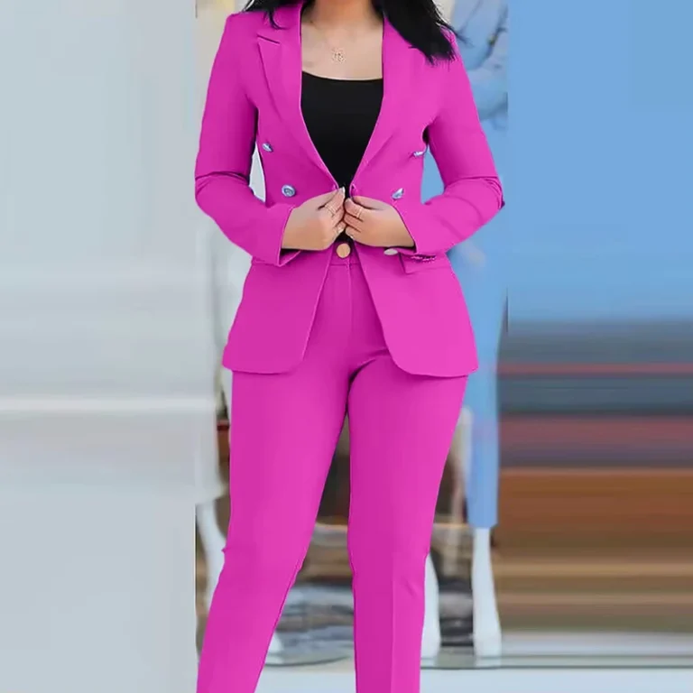 CHINEE-Womens-Spring-and-Autumn-Solid-Color-Two-Piece-Set-Coat-Pants-Suits-Lapel-V-Neck-Casual-Suits