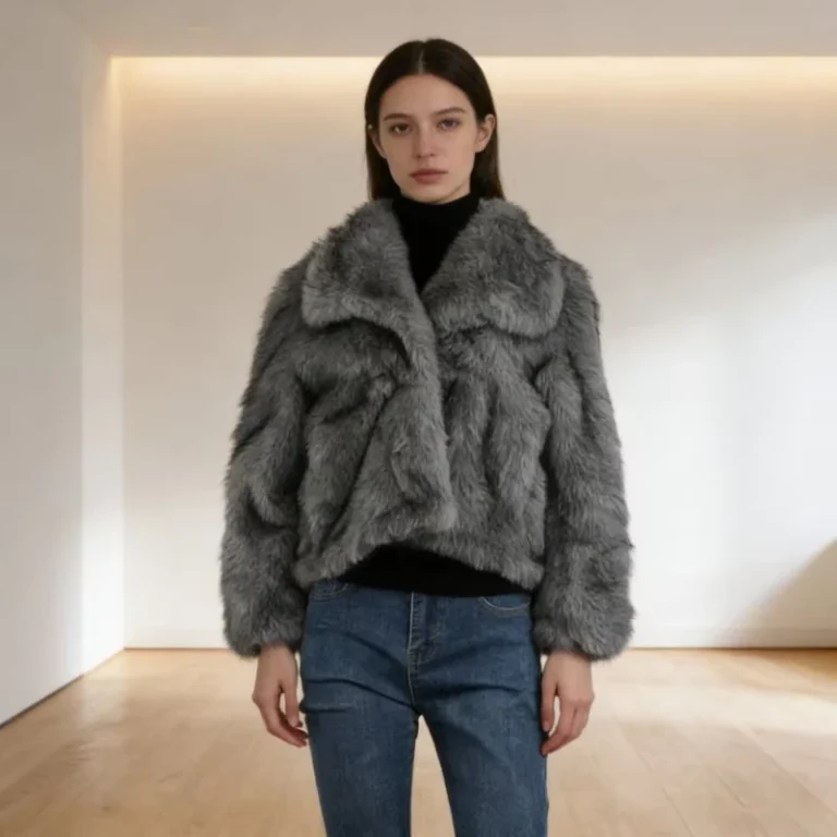 CHINEE-Womens-Winter-Faux-Chinchilla-Print-Fur-Jacket-in-Gray-Brown-Short-Fluffy-Design-Stylish-Warm-Cold-Weather-Essential