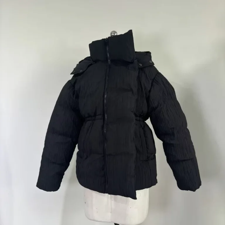 CHINEE-Womens-Winter-Short-Length-Bomber-Jacket-Woven-New-Style-Pleated-Glossy-Textured-Stand-Collar-Zipper-Closure-Logo-Printed-Warm-1