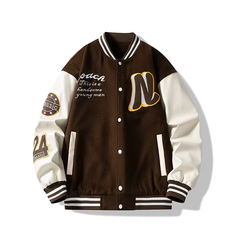 CHINEE-Words-Embroidery-Woolen-Baseball-College-Jacket-Patchwork-With-Faux-PU-Leather-Sleeve-Campus-Uniform-Varsity-Jacket