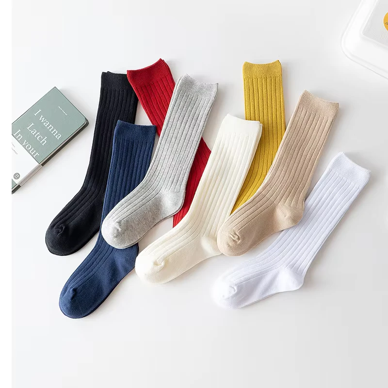 0-12Y-Unisex-Neutral-Basic-Kids-Cotton-Socks-School-Uniform-Stockings-Solid-Color-Ribbed-Knit-Baby-Girl-Boy-Knee-High-Socks