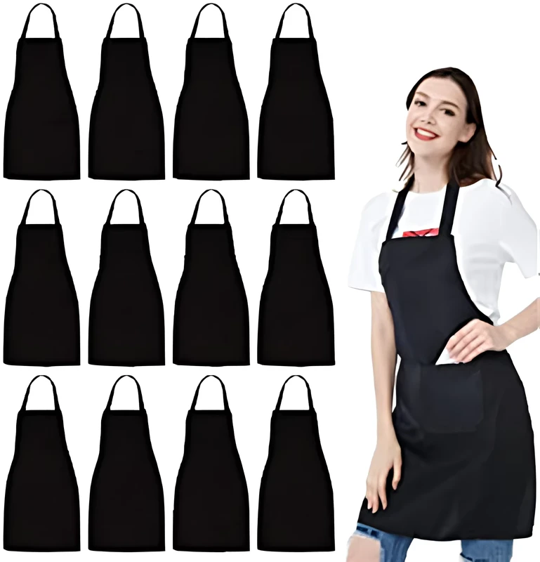100-Cotton-Adjustable-Bib-Apron-Black-Kitchen-Cooking-Aprons-2-Pockets-for-Women-Men-Chef-for-Cooling-for-Christmas-Food