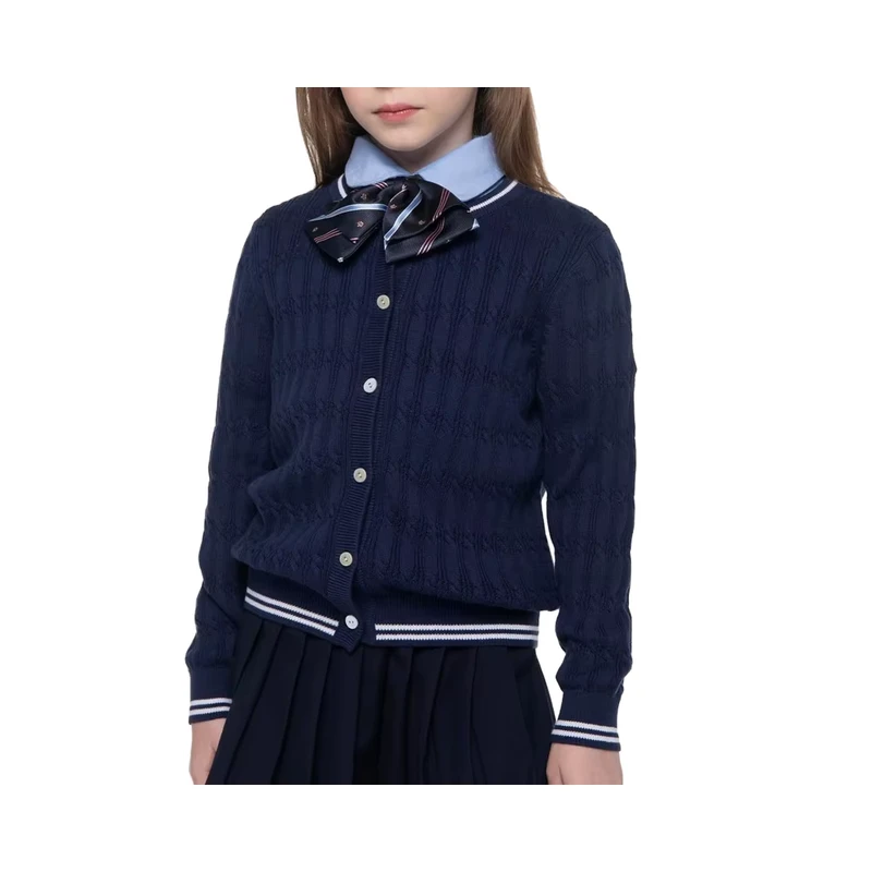 100-Cotton-Knit-Girls-Cardigan-Kids-School-Uniform-Tops-Sets-Button-Crewneck-Toddler-Sweaters
