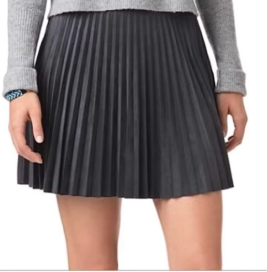 100-Polyester-Faux-Suede-Accordion-Pleated-Mini-Skirt-Cool-Tone-Medium-Dark-Grey-Custom-School-Uniforms