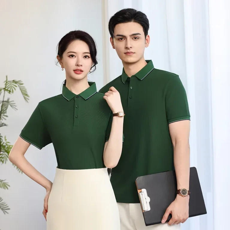100-Polyester-Fiber-Unisex-Striped-Cuffs-and-Collar-Short-sleeved-Solid-Color-Polo-Shirt
