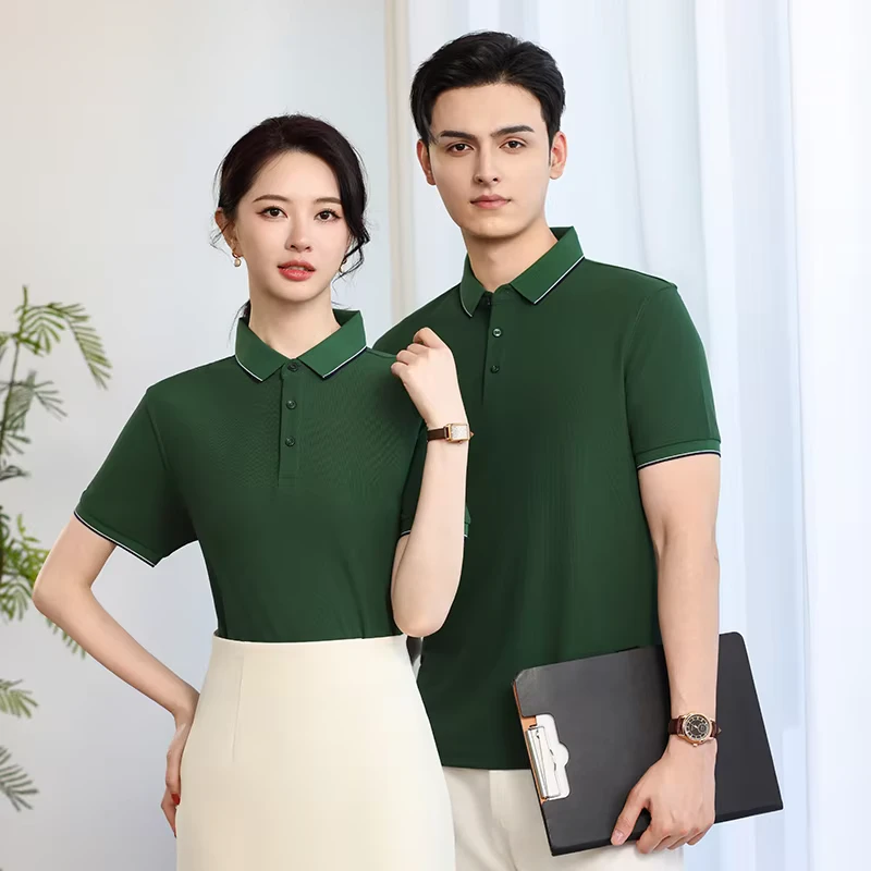 100-Polyester-Fiber-Unisex-Striped-Cuffs-and-Collar-Short-sleeved-Solid-Color-Polo-Shirt