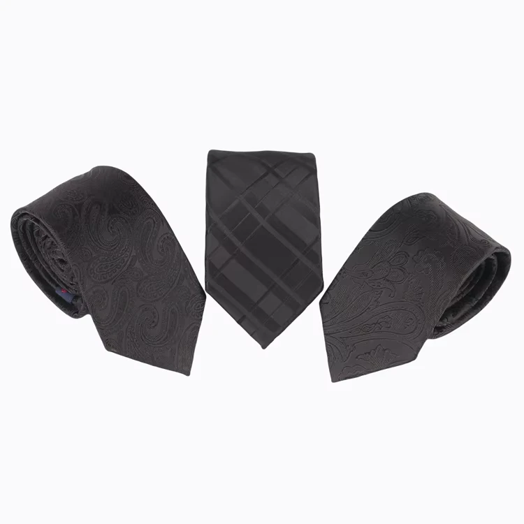 100-Polyester-Jacquard-Custom-Black-Grid-Pattern-Hand-Made-Ties-for-Party-Microfiber-Necktie-for-Men