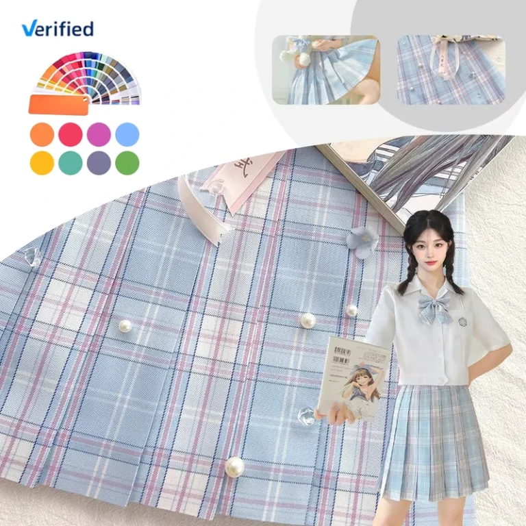100-Polyester-Twill-Gingham-Fabric-Eco-Friendly-Quick-Dry-Lightweight-for-Girls-Womens-School-Uniform-Skirt-Dress