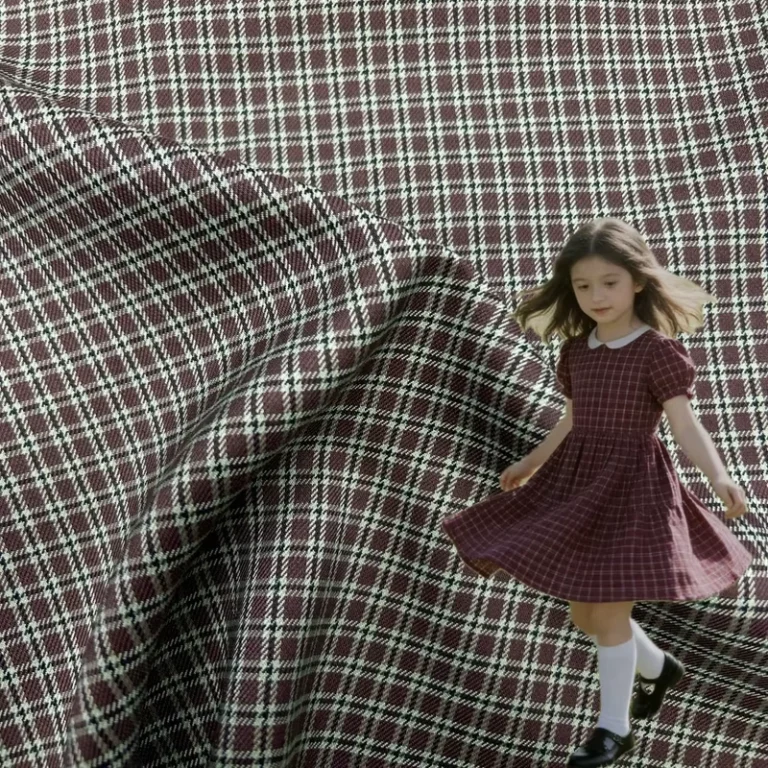 100-Polyester-Woven-Yarn-Dyed-Little-Check-Plaid-1cm-Fashion-Fabric-Soft-for-Kids-Children-Student-School-Uniforms