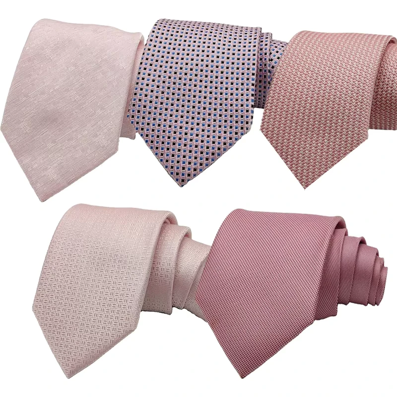 20Pcs-MOQ-GRS-Certification-Classic-Pink-Series-Mens-Polyester-Neck-Tie-Woven-Skinny-Embroidery-Business-Necktie