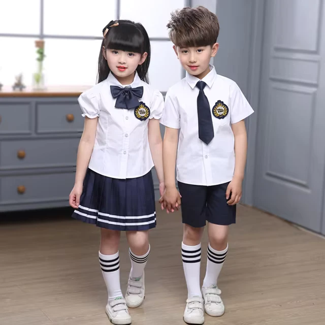 2pcs-Sest-Shorts-Dress-Short-Sleeve-White-Blouse-School-Uniforms-Design-With-Skirts-Shirt-Kindergarten-Primary-Boys-and-Girls