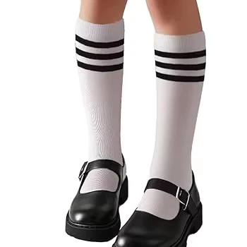 3-Pack-Unisex-Crew-Socks-Youth-Knee-High-Striped-Knitted-Soft-Seamless-Toe-Black-White-Spring-School-Uniform-Dress