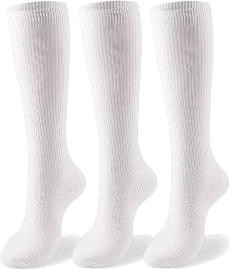 3-Pairs-a-Set-Neutral-Black-White-Navy-Blue-Burgundy-Socks-Soft-Knee-high-School-Uniform-Dress-Seamless-Toes-Socks