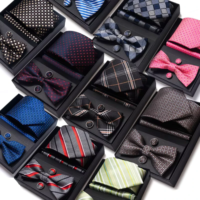 4-PCS-Luxury-Classic-Mens-Tie-Bowtie-Handkerchief-Cufflinks-Set-Polyester-Suit-Accessory-With-Custom-Logo-Wedding-Parties-Gifts