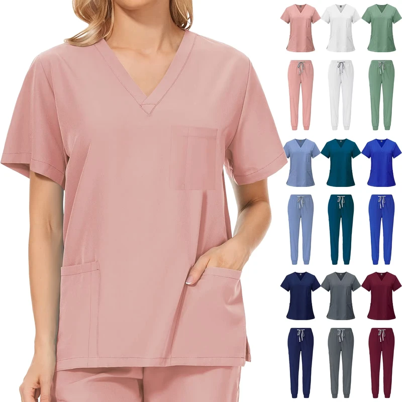 42109-Quick-Delivery-Pink-9-Colors-Jogger-Pants-V-Neckline-Scrub-Nurse-Sweatshirt-Nursing-School-Supplies-Watch-for-Nurse