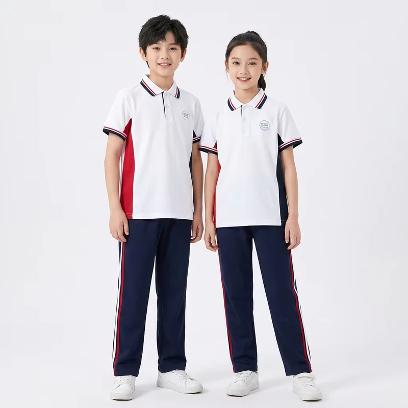 521003-White-Primary-School-Uniform-T-shirt-Sports-Style-Children-Unisex-Polyester-Cotton-Customizable-Logo-Available