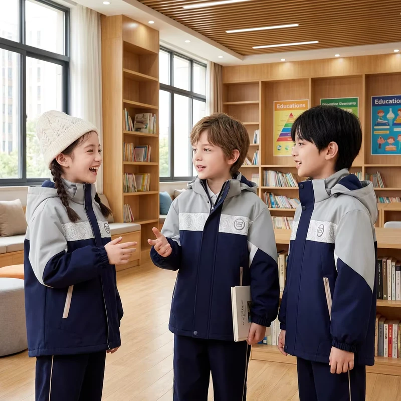 521005-Kids-School-Uniform-Tracksuit-Set-3-Pcs-Navy-Blue-and-Grey-Hooded-Activewear-for-Primary-Middle-School-Students