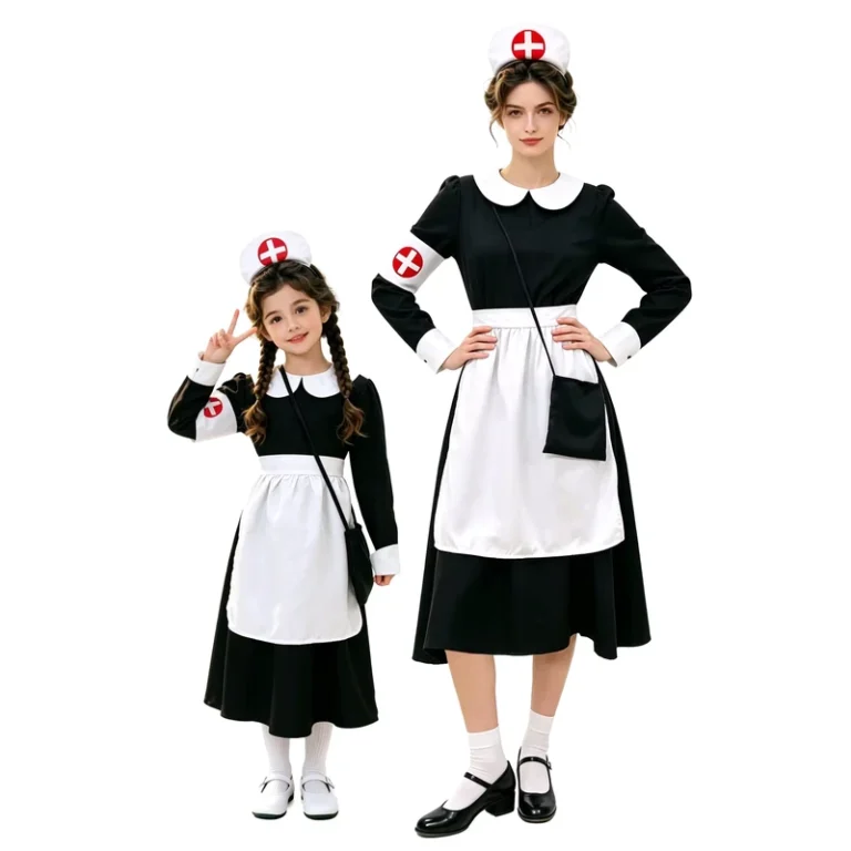 Adult-Kids-Historical-Nurse-Uniform-Classic-Florence-Nightingale-Cosplay-Costume-with-Hat-and-Armband