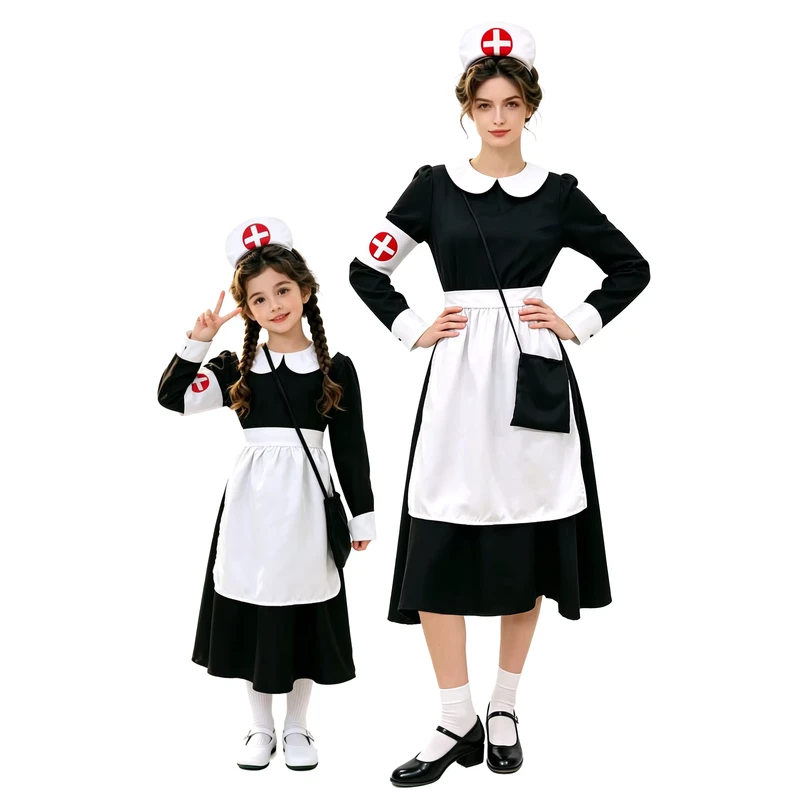 Adult-Kids-Historical-Nurse-Uniform-Classic-Florence-Nightingale-Cosplay-Costume-with-Hat-and-Armband