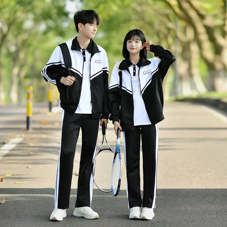 Adult-Unisex-Cotton-School-Uniform-Set-Autumn-College-Style-Campus-Black-White-Jacket-Sports-Meet
