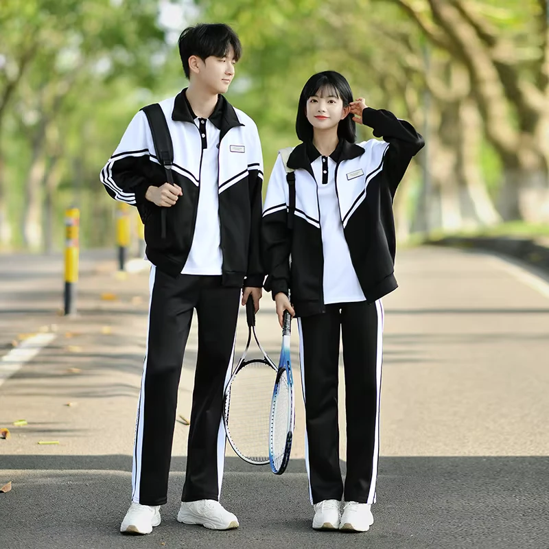 Adult-Unisex-Cotton-School-Uniform-Set-Autumn-College-Style-Campus-Black-White-Jacket-Sports-Meet