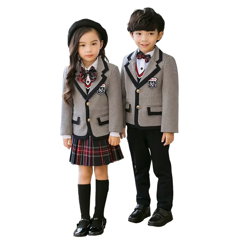 American-High-School-Jackets-Gray-School-Blazer-Uniform-Set-Children-Jacket-Custom-School-Suit-Uniform