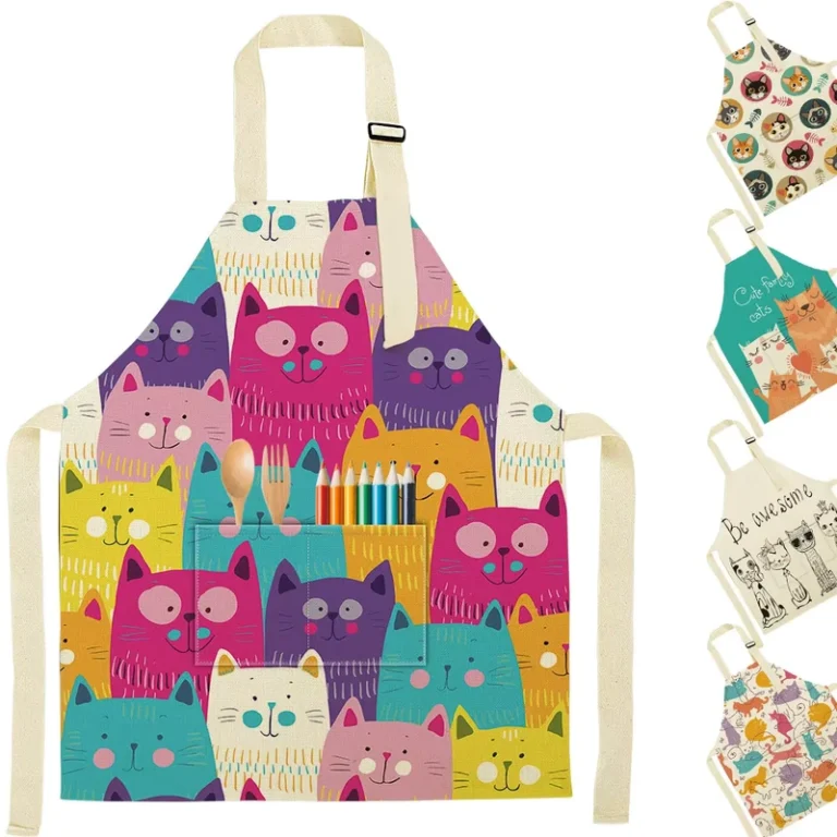 Animal-Cute-Cat-Print-Sublimation-Adjustive-Children-Custom-Made-Cartoon-Schools-Chef-Aprons-for-Kids