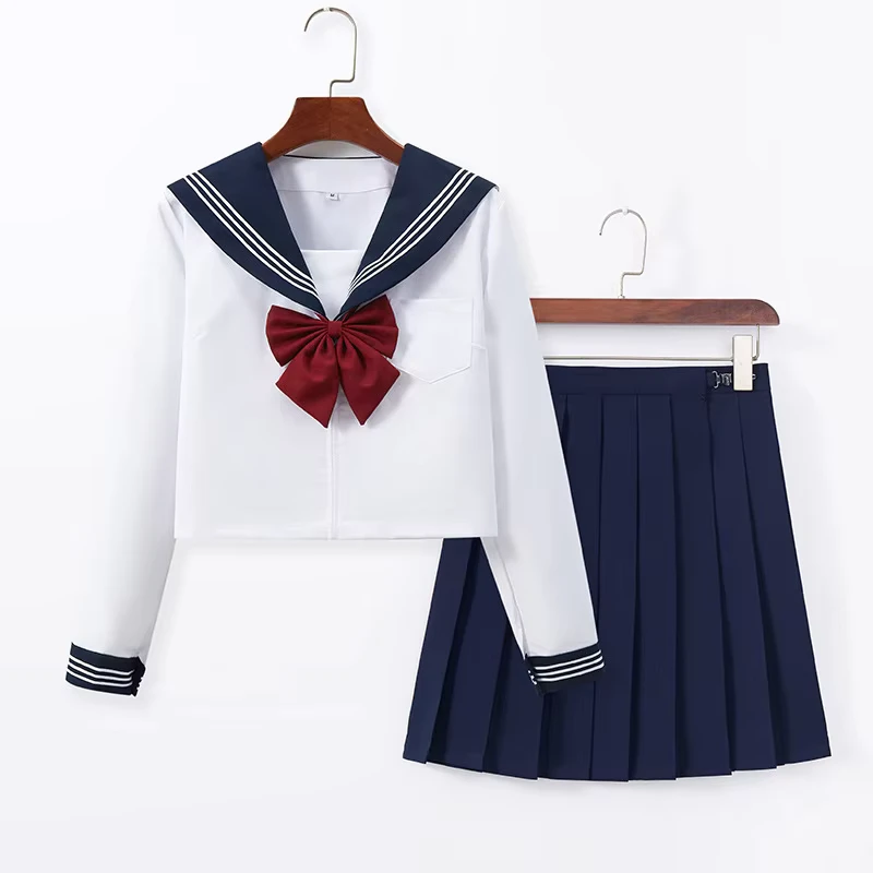 Authentic-School-Style-Three-Piece-JK-Uniform-Set-Cyan-Collar-and-White-Pleated-Half-Skirt-Outfit-Accessory