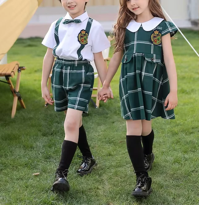 Autumn-Spring-Green-Color-Kindergarten-Primary-School-Uniform-Designs-Dress-Boys-Shorts