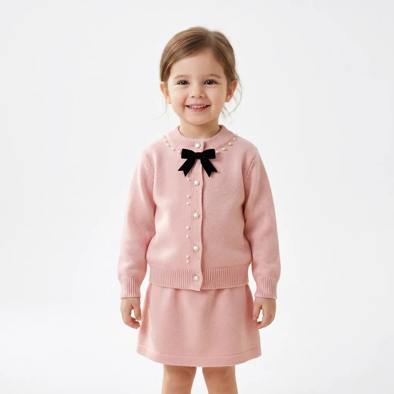 Autumn-Winter-Girls-Pearl-Bow-Knit-Cardigan-Set-2-Piece-Toddler-Sweater-Outfit-Boutique-Kids-Clothing-Fiber