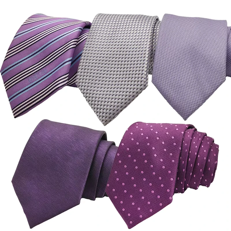BSCI-Certification-20Pcs-MOQ-Mens-Polyester-Purple-Solid-Color-Striped-Polka-Dots-Series-Business-Neck-Tie-in-Stock