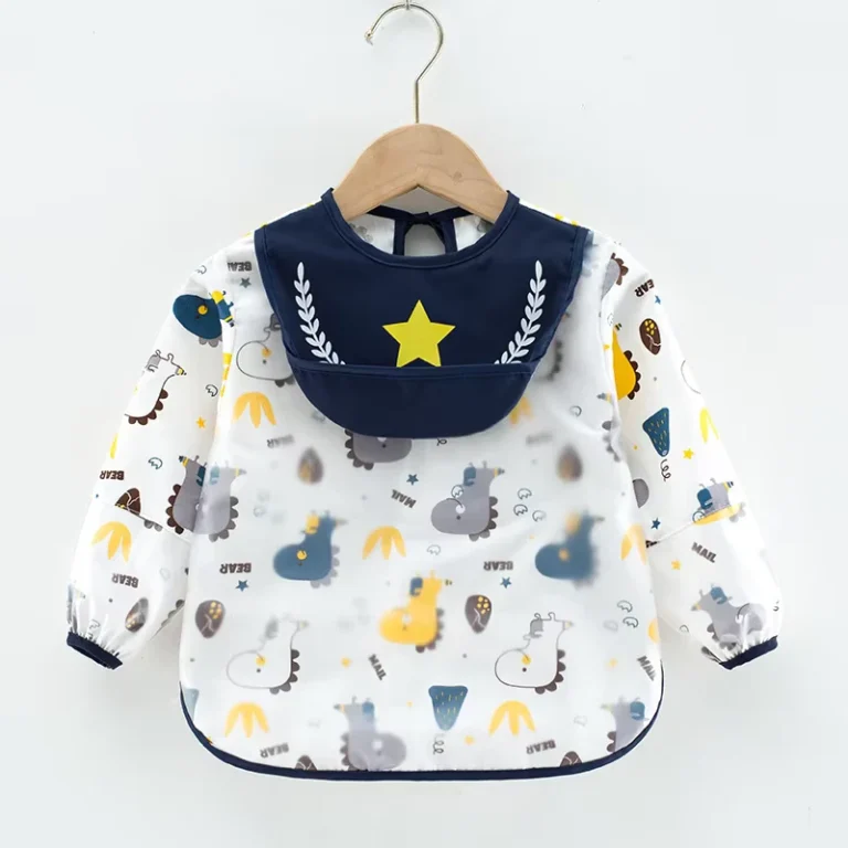 Baby-Childrens-Waterproof-Cotton-Long-sleeved-Girls-Back-to-front-Kindergarten-Eating-Apron-Bib