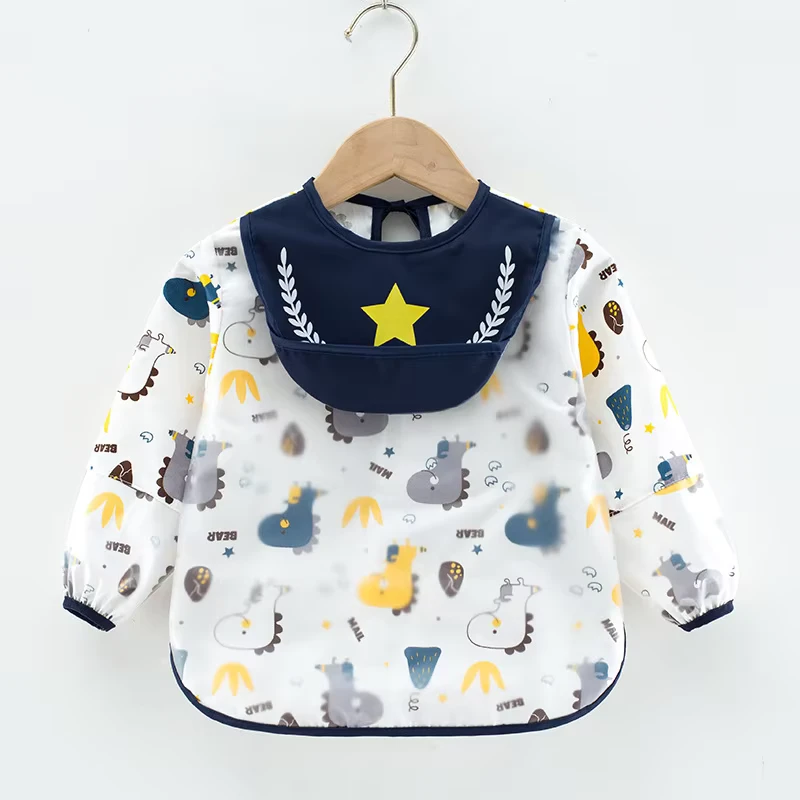 Baby-Childrens-Waterproof-Cotton-Long-sleeved-Girls-Back-to-front-Kindergarten-Eating-Apron-Bib