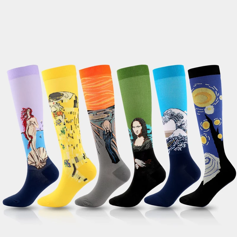 Beckon-Custom-High-Quality-Red-Green-Blue-Black-Multicolor-Artists-Van-Gogh-Portrait-Unisex-Crew-Stockings-Long-Socks
