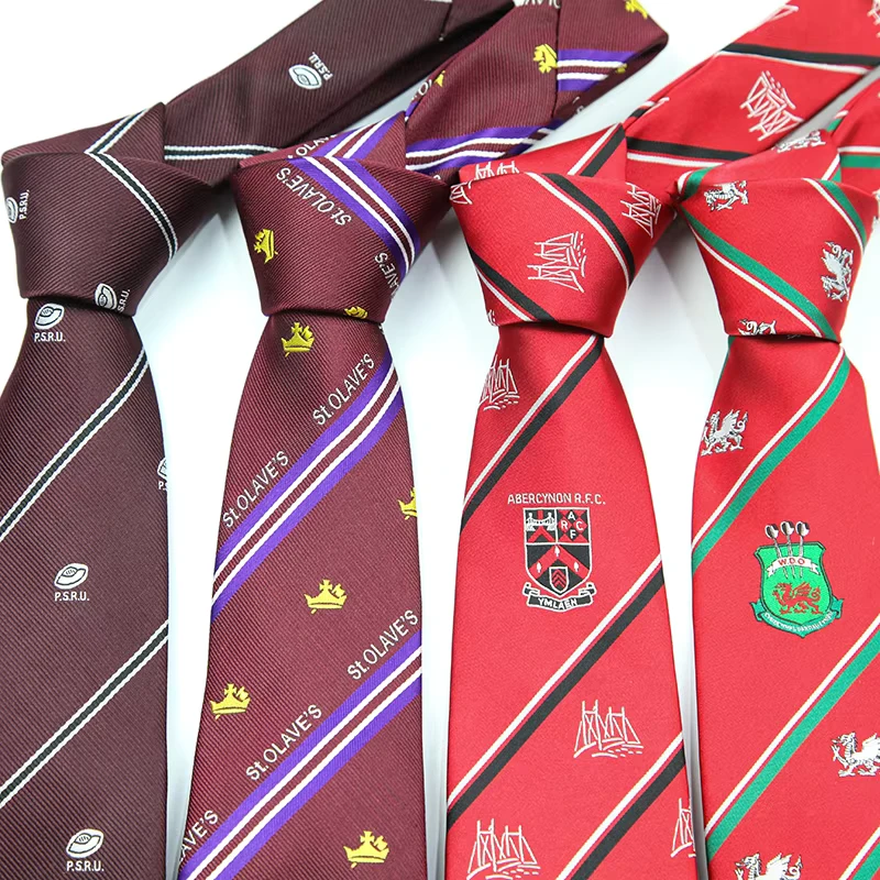 Bespoke-Red-Maroon-Mens-Tie-Custom-Logos-and-Stripes-Neck-Ties-Polyester-Uniform-Tie-for-School-Company