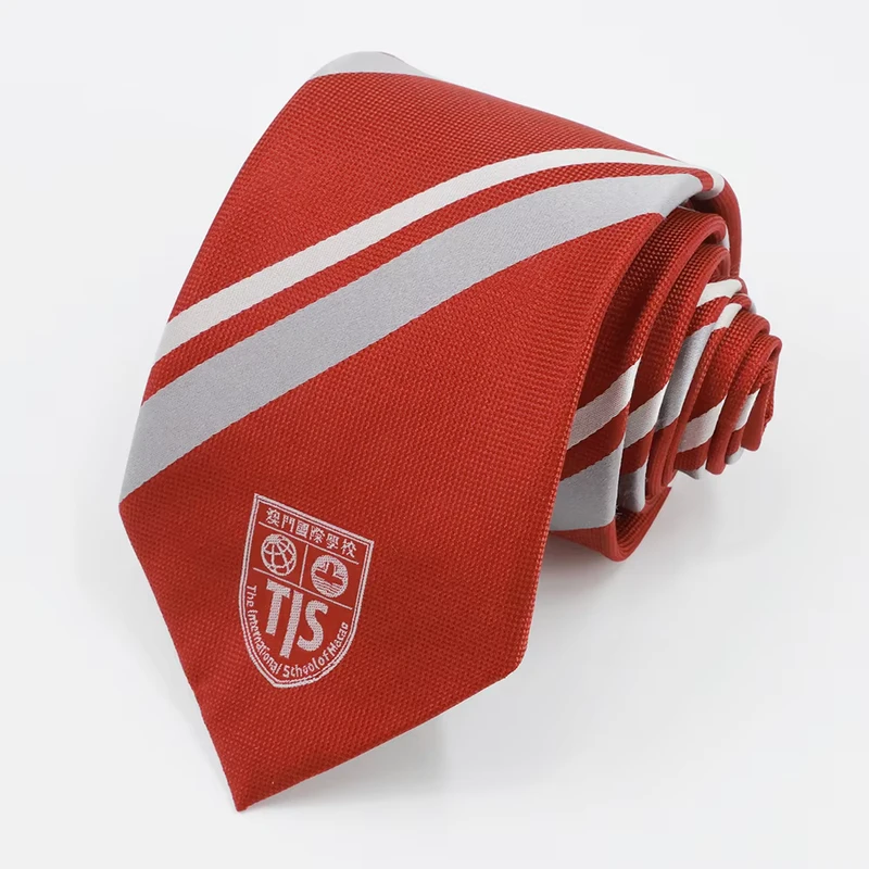 Bespoke-Red-Striped-Tie-with-Custom-Emblem