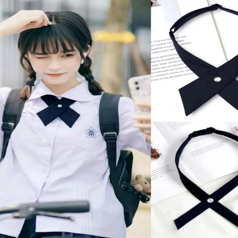 Black-Cross-Neck-Bow-Tie-Adjustable-Elastic-Necktie-Japanese-Thai-JK-Uniform-Shirt-Collar-Bowknot-Student-Clothing-Accessories