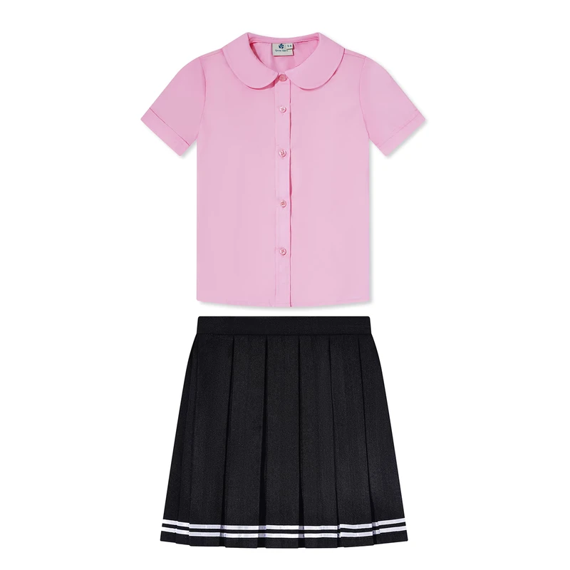 Black-JK-Dress-for-Student-Uniform-Pink-Blouse-Skirt-Set-for-Classroom-Girls-Jumper-Short-Sleeved-Skirt-School-Uniform-Set