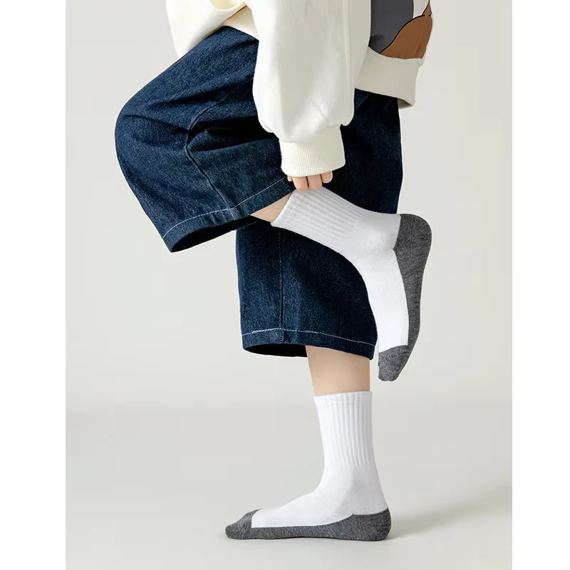 Black-Sole-White-School-Socks-for-Boys-Girls-Children-Student-Cotton-Crew-Socks-Youth-Socks-OEM-ODM-Manufacturer