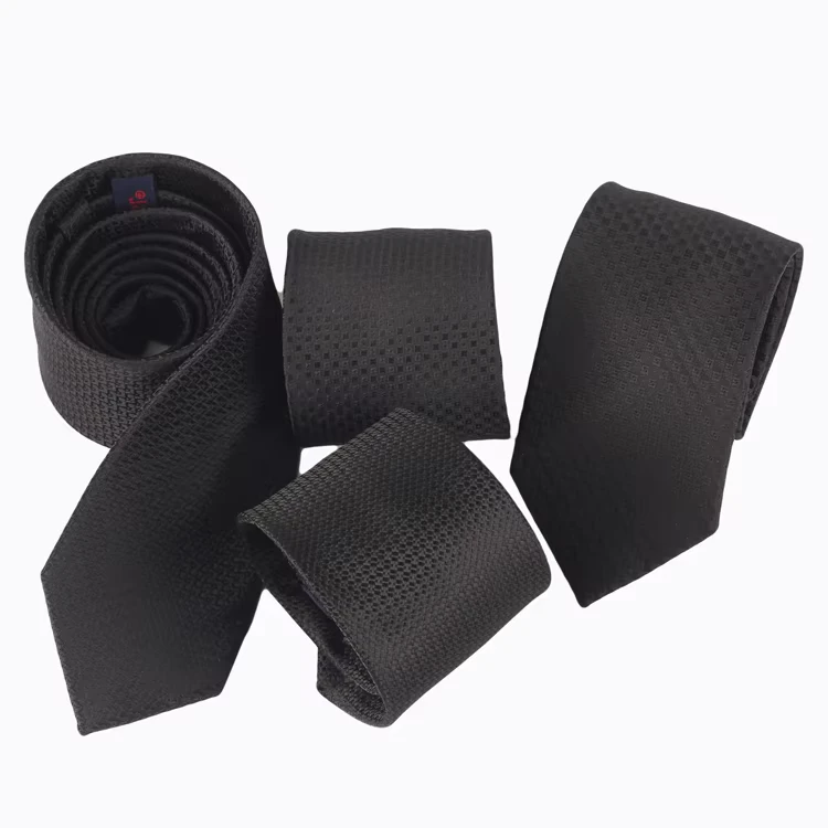 Black-Solid-Texture-Factory-Jacquard-Hand-Made-Ties-for-Party-100-Polyester-Necktie-for-Men