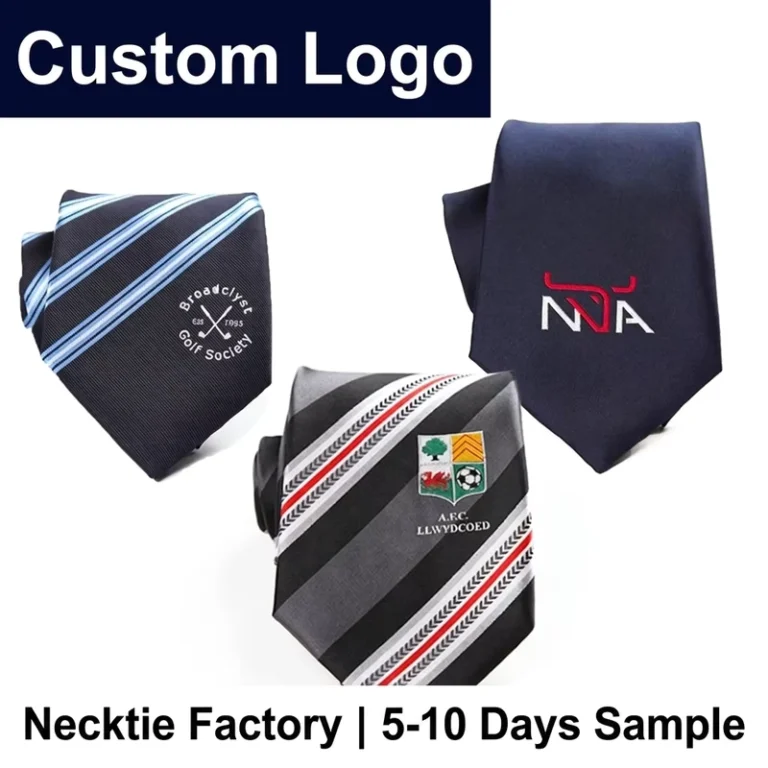 Black-Striped-Formal-Mens-Necktie-Embroidered-Logo-Breathable-Durable-Business-Tie