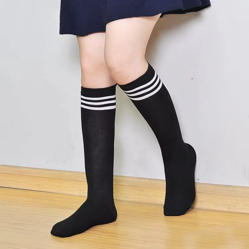 Black-White-Long-Tube-Socks-Girls-Kids-Cotton-Knee-High-School-Uniform-Socks