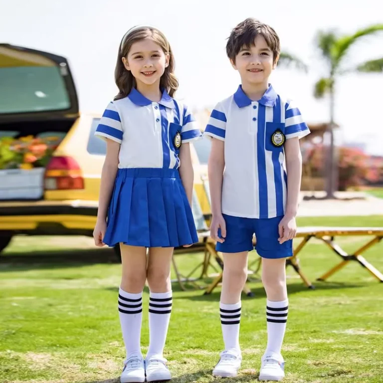 Blue-Color-Summer-Polo-t-Shirts-Matched-Shorts-and-Skirt-Sets-Design-Classic-School-Uniform